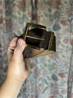 Michael Kors Brown Logo Belt with Gold Buckle